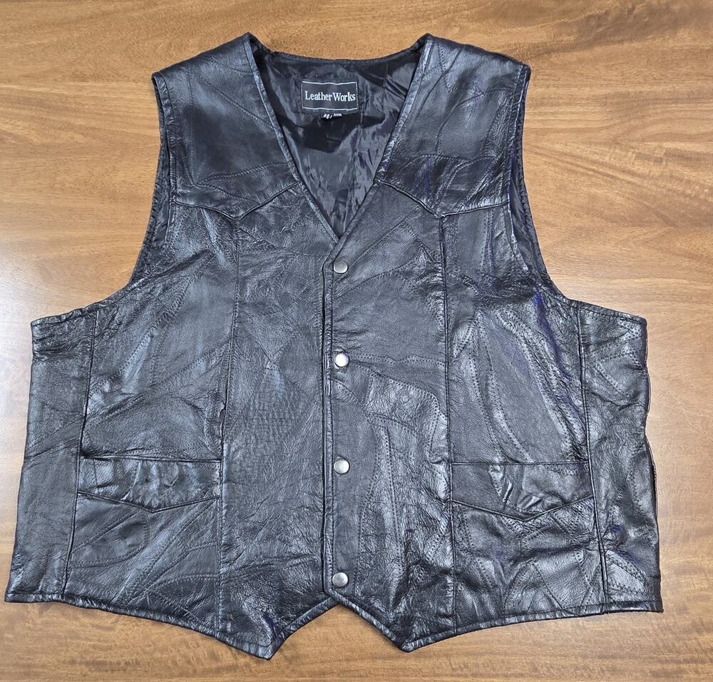 Leather Motorcycle Vest 3XL Patchwork